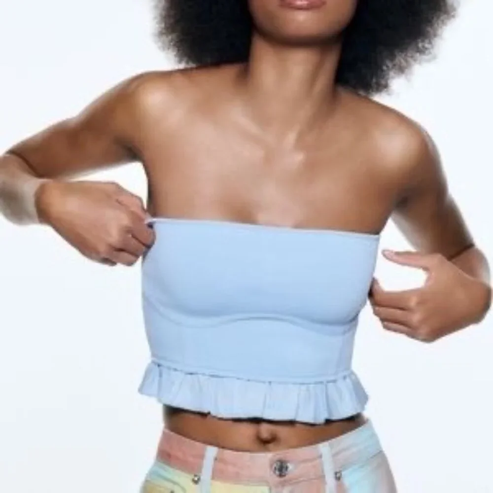 Zara Light Blue Ruffle Corset Bandeau Crop Top | Coastal Cowgirl Balletcore Boho - Picture 4 of 16